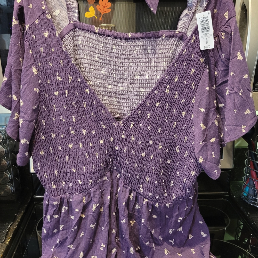 Torrid Purple Floral Smocked Blouse